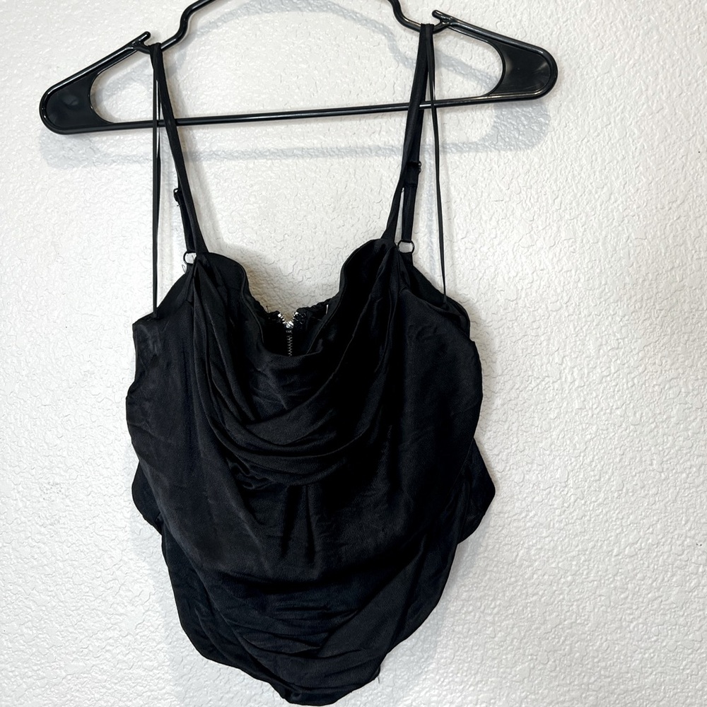 Astr the Label Black Satin Corset Top, XL